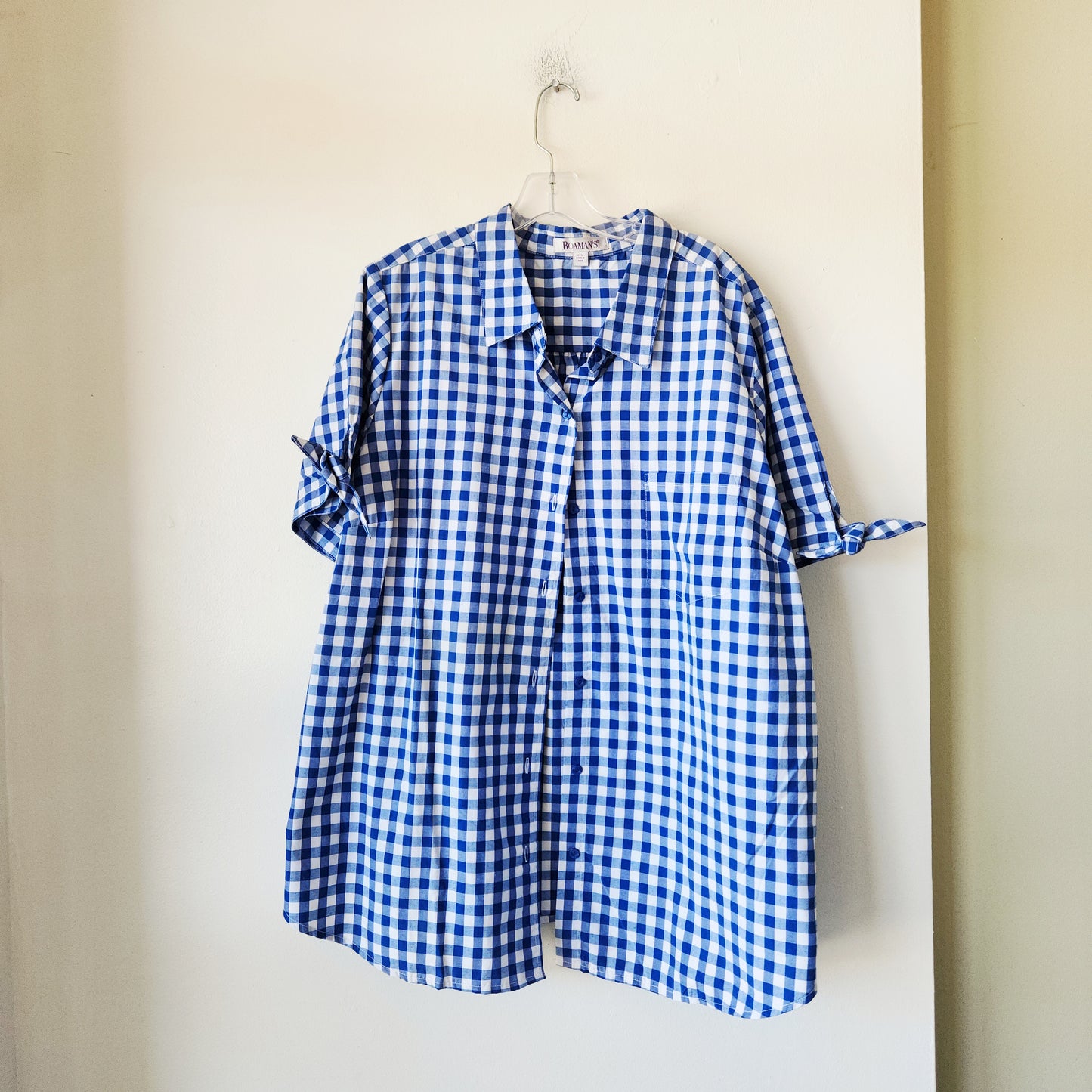 Roman's Gingham Button Up Shirt with Tie Details - size 24W