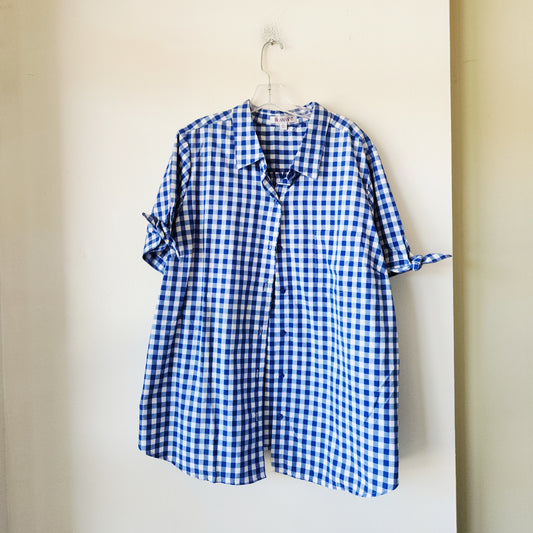 Roman's Gingham Button Up Shirt with Tie Details - size 24W