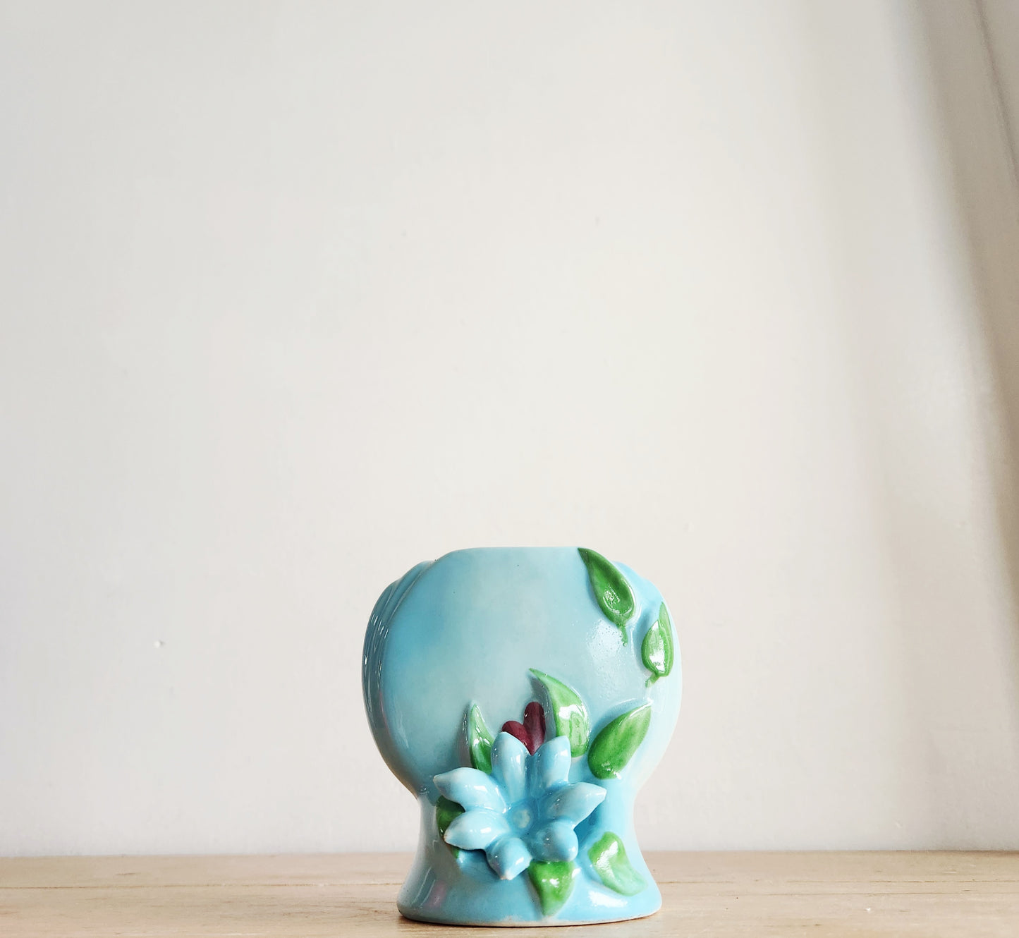 Vintage Ceramic Vase with Blue Flowers 5"H