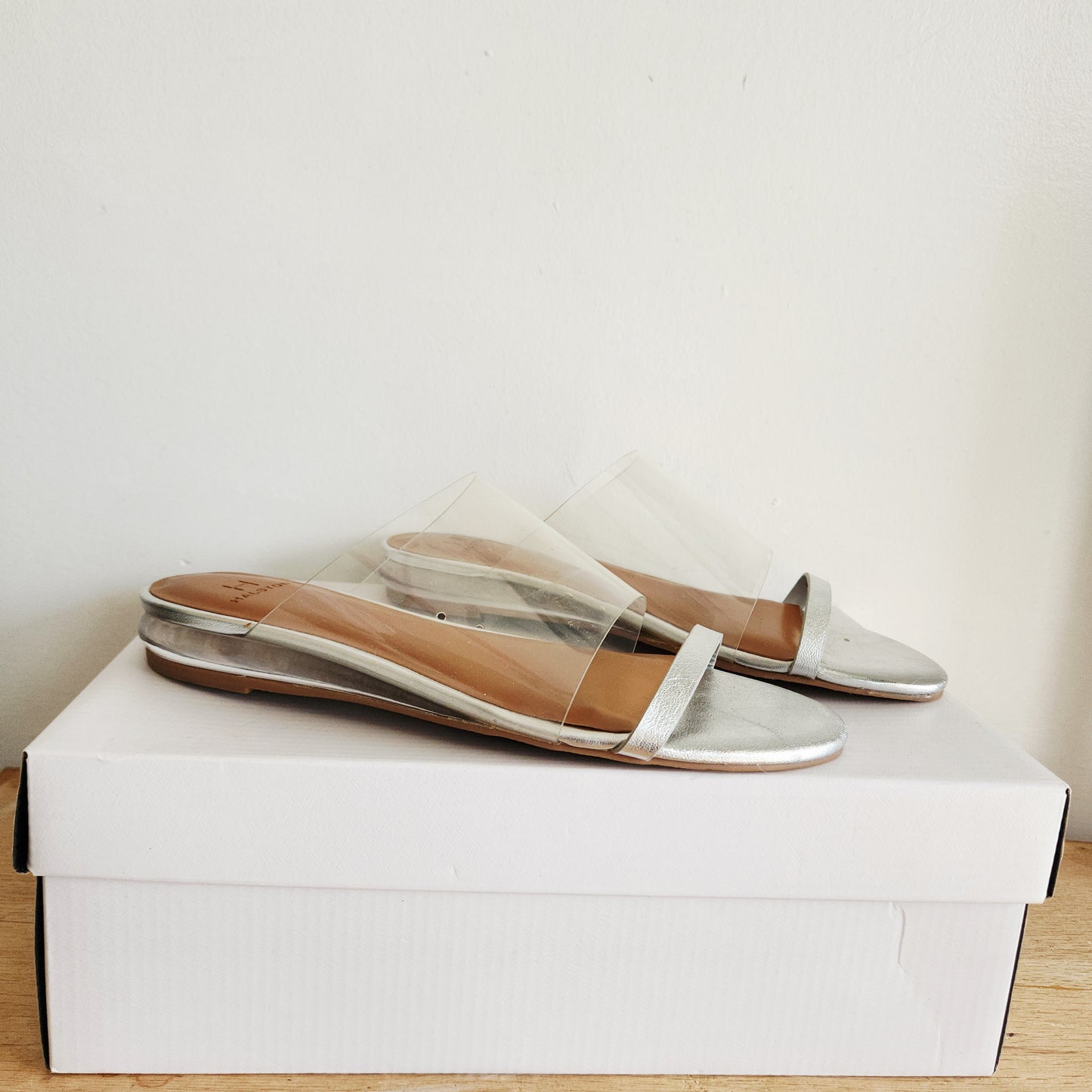 H by Halston Silver Leather Slides - size 6M - Like New