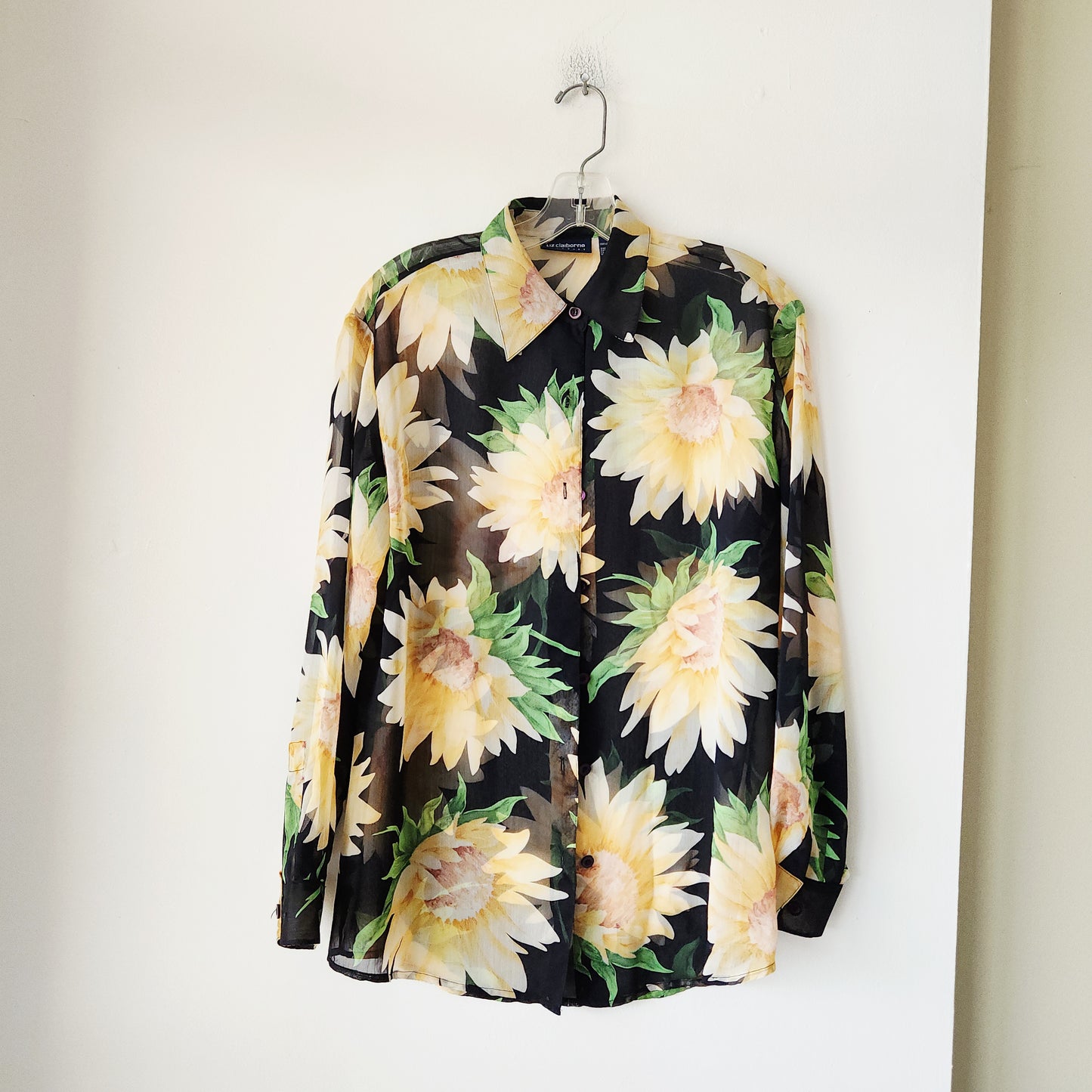 Liz Claiborne LizSport Semisheer Large Floral Button Up Shirt - S