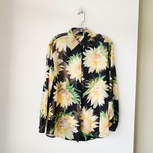 Liz Claiborne LizSport Semisheer Large Floral Button Up Shirt - S