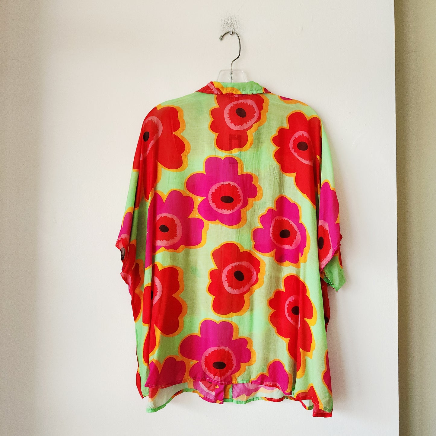Vivante Bright Florals Button Up Top with Beading Details - One Size - New