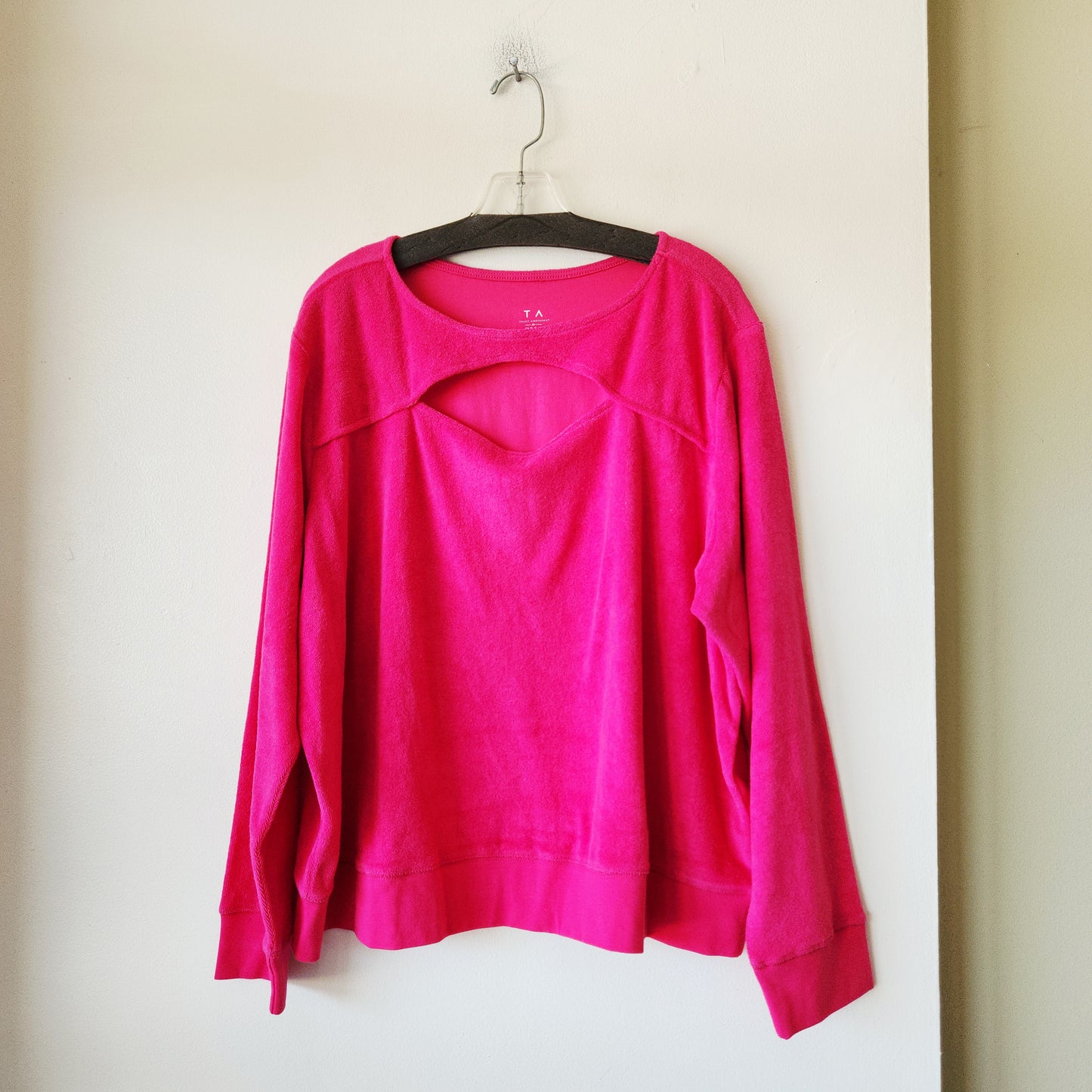 Tracy Anderson x G.I.L.I Bright Pink Terry Cloth Top with Keyhole Neckline - size 2X