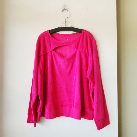 Tracy Anderson x G.I.L.I Bright Pink Terry Cloth Top with Keyhole Neckline - size 2X