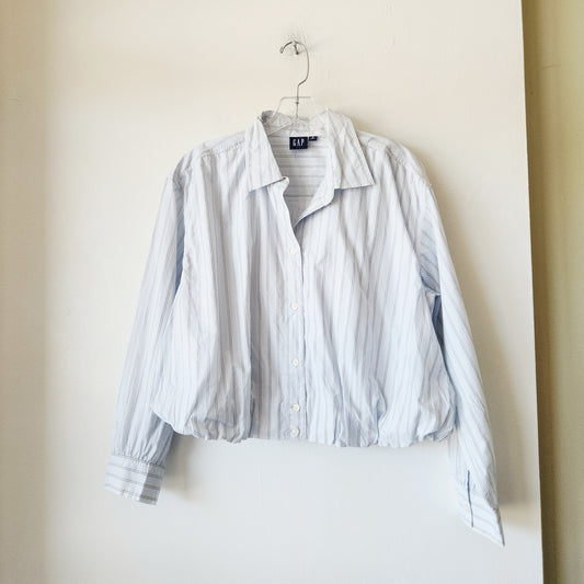 GAP 100% Cotton Striped Button Up Shirt with Gathered Hem - M