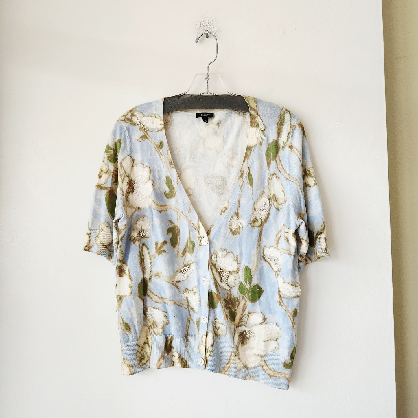 Talbots Spring Florals Cardigan with Beading - M