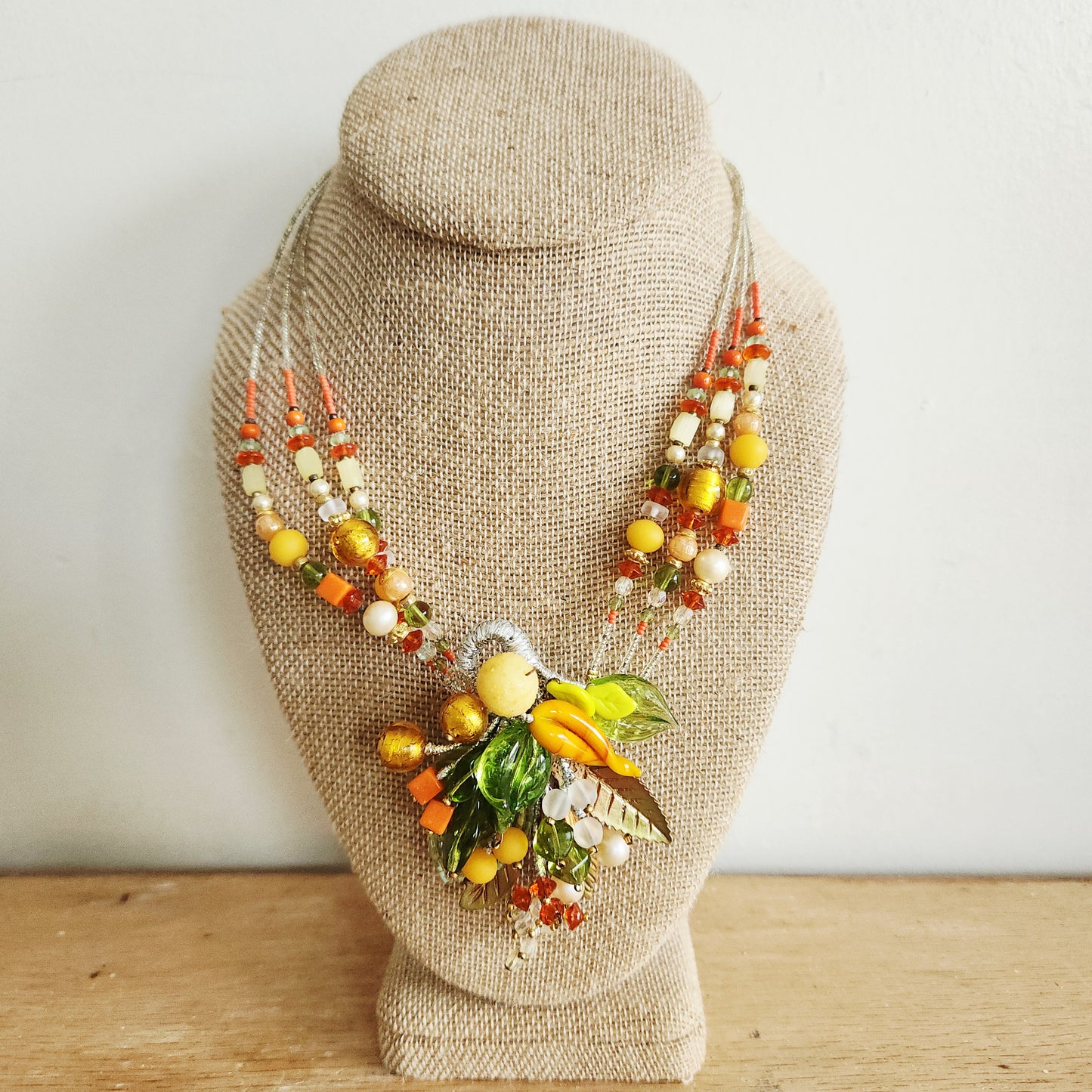 Beaded Necklace with Oversized Center Piece with Clasp