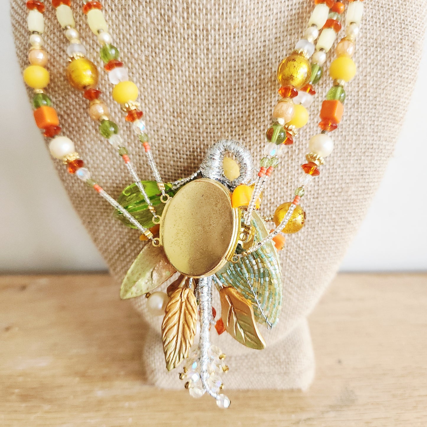 Beaded Necklace with Oversized Center Piece with Clasp
