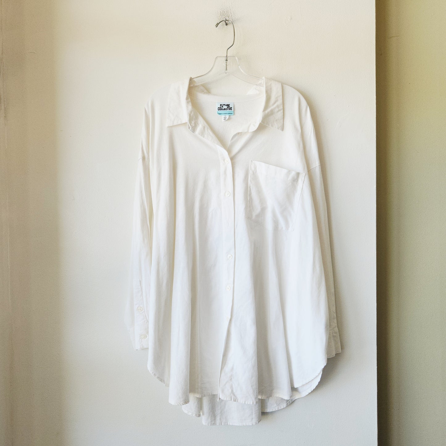 Future Collective White Linen Blend Button Up Shirt - 2X