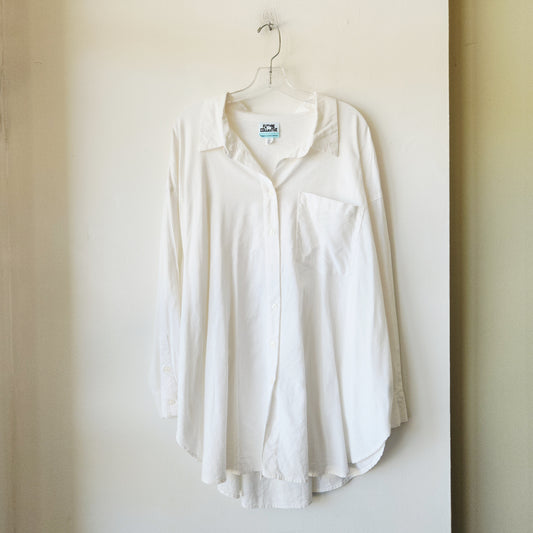 Future Collective White Linen Blend Button Up Shirt - 2X