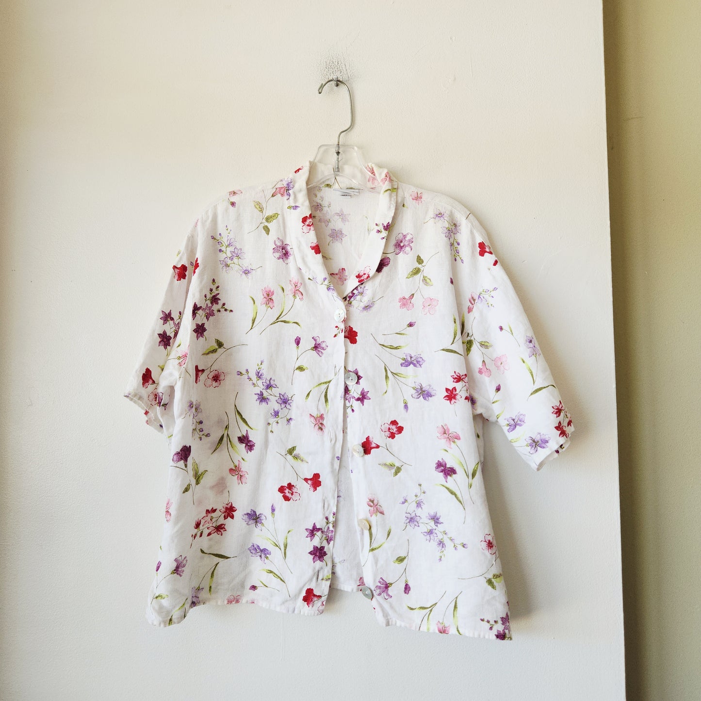Habitat 100% Linen Floral Button Up Top - S/M - as is