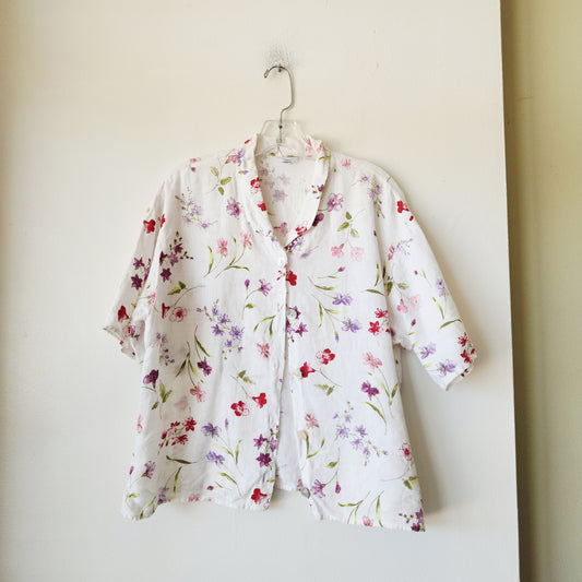 Habitat 100% Linen Floral Button Up Top - S/M - as is
