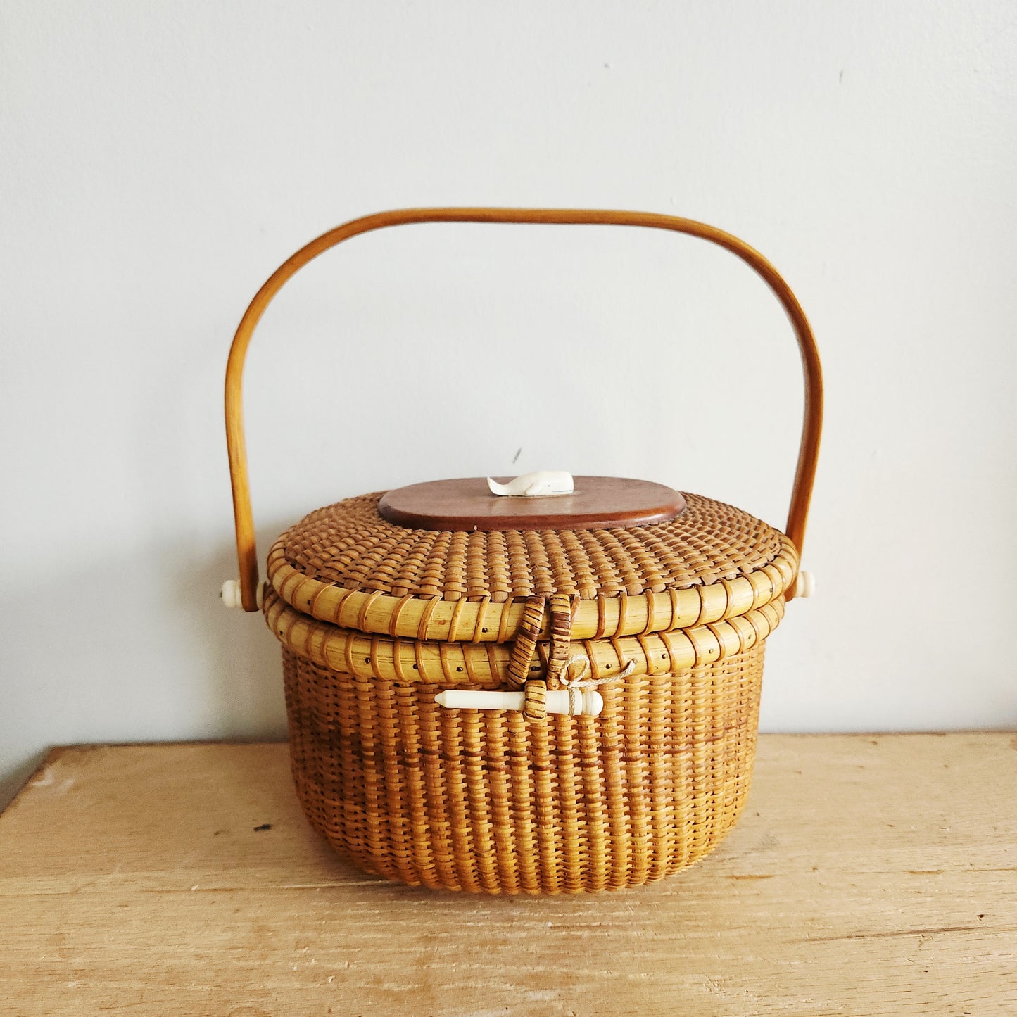 Vintage Nantucket Style Basket with Whale Accent