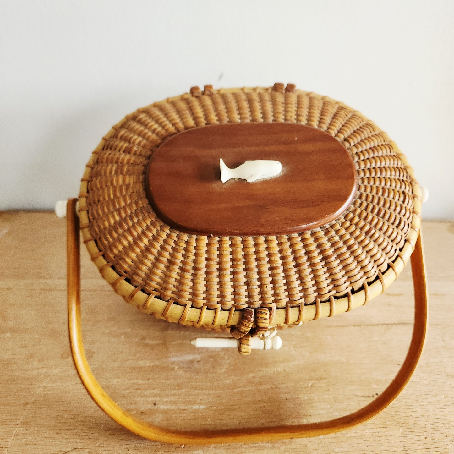 Vintage Nantucket Style Basket with Whale Accent
