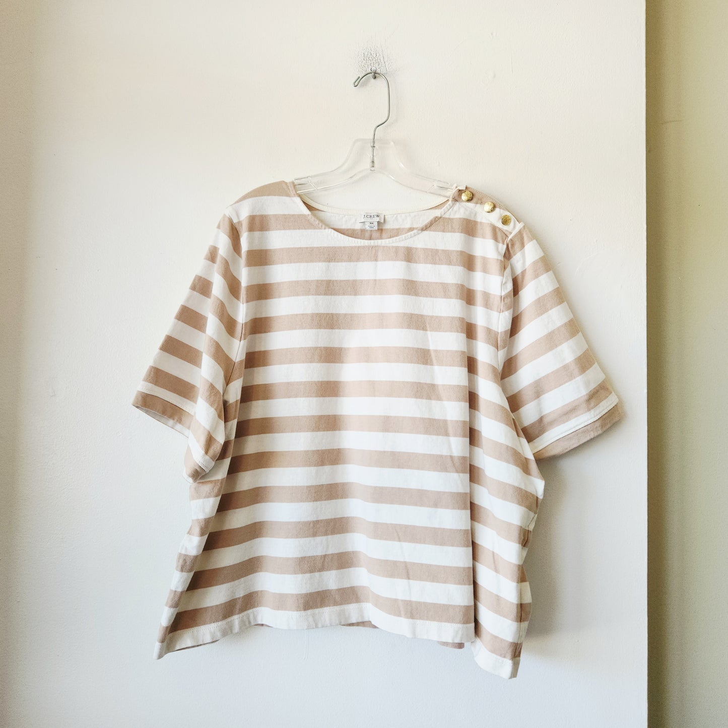 J Crew Factory 100% Cotton Boxy Fit Striped Tee with Button Detail - 3X