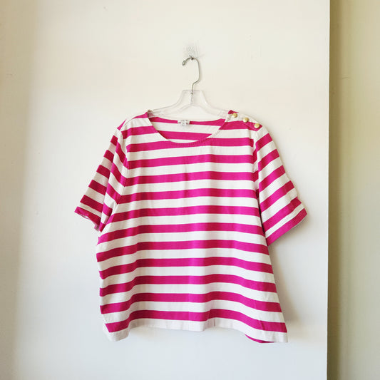 J Crew Factory % Cotton Boxy Fit Striped Tee with Button Detail - 3X