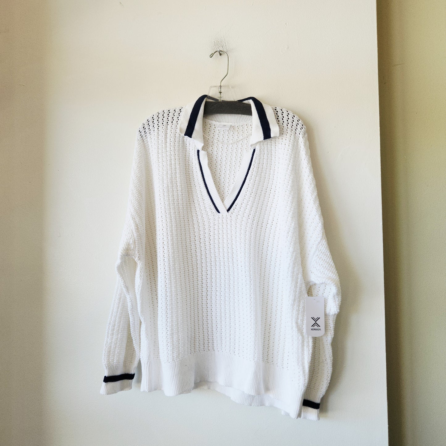 Xersion 100% Cotton Open Knit Polo Collar Sweater - XXL - New