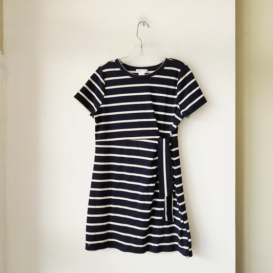 Cynthia Rowley Navy Striped Dress with Side Tie - M