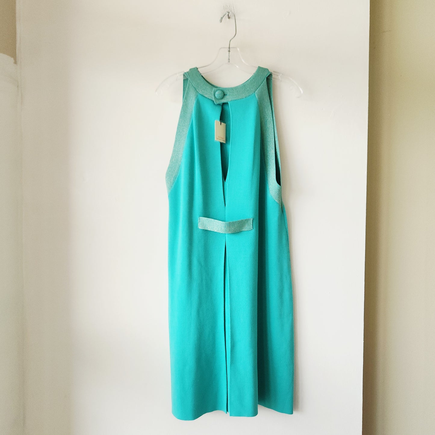 Trina by Trina Turk Seafoam Knit Dress with Metallic Details - L - New