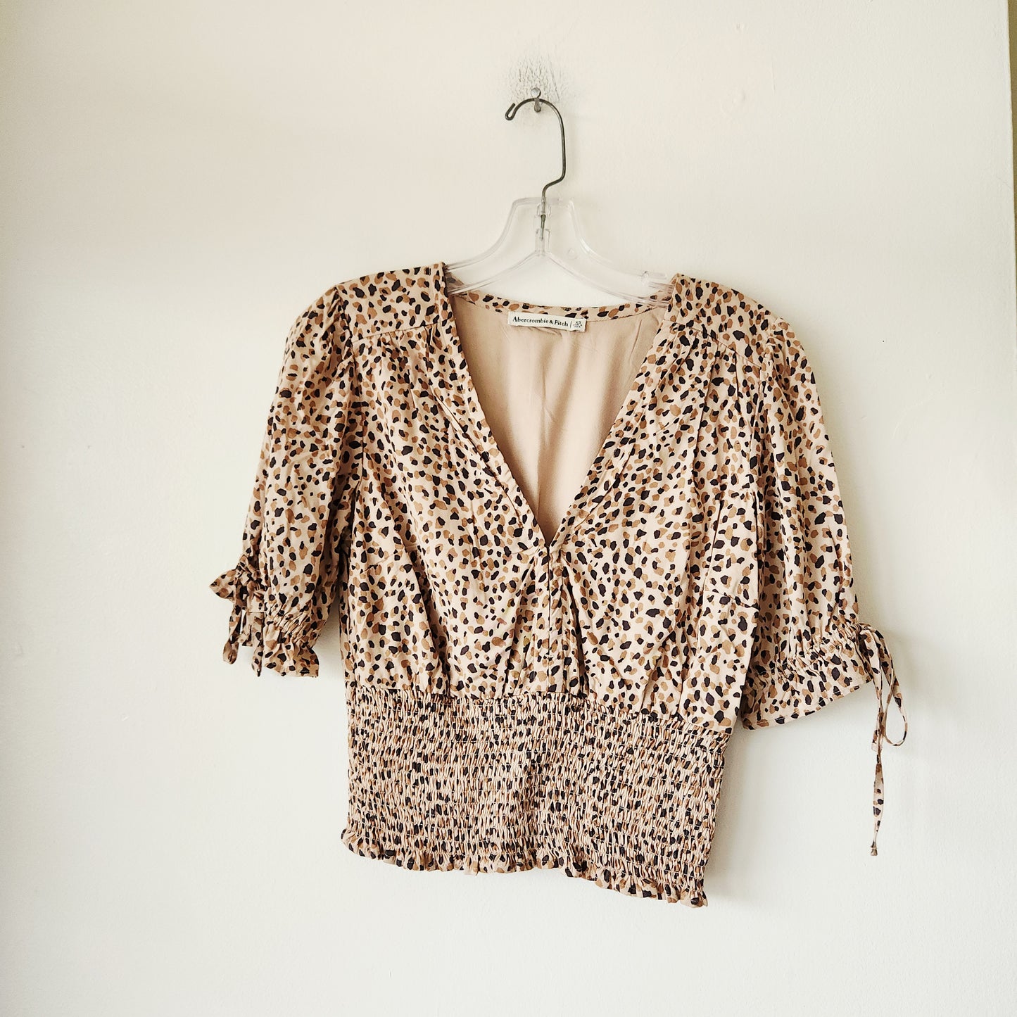 Abercrombie and Fitch Leopard Print Top with Smocked Hem - XS