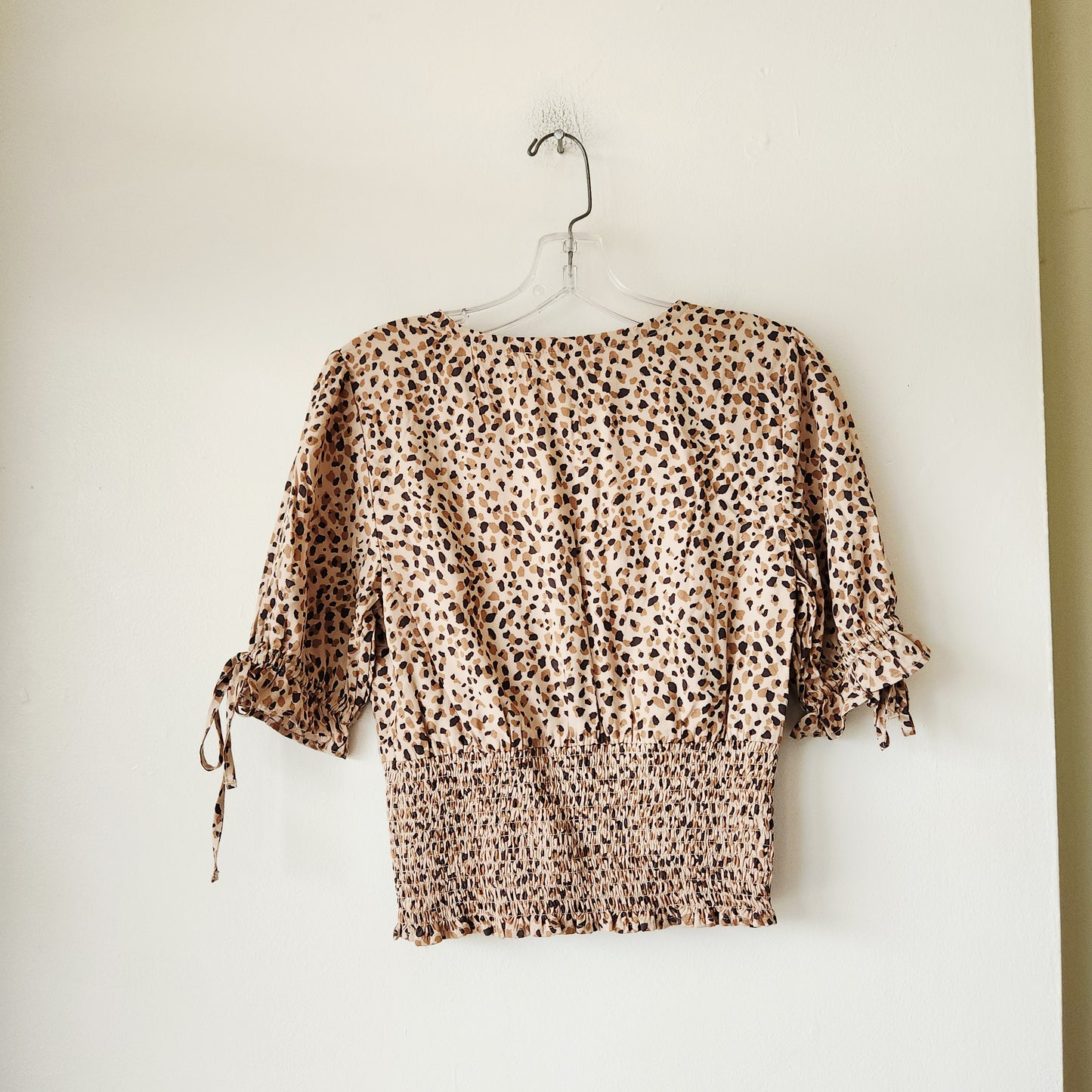 Abercrombie and Fitch Leopard Print Top with Smocked Hem - XS