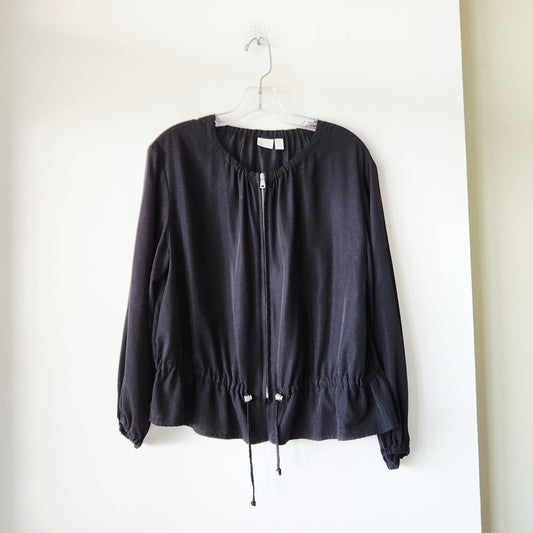 14th & Union Black Zip Up Top with Drawstring - M Petite