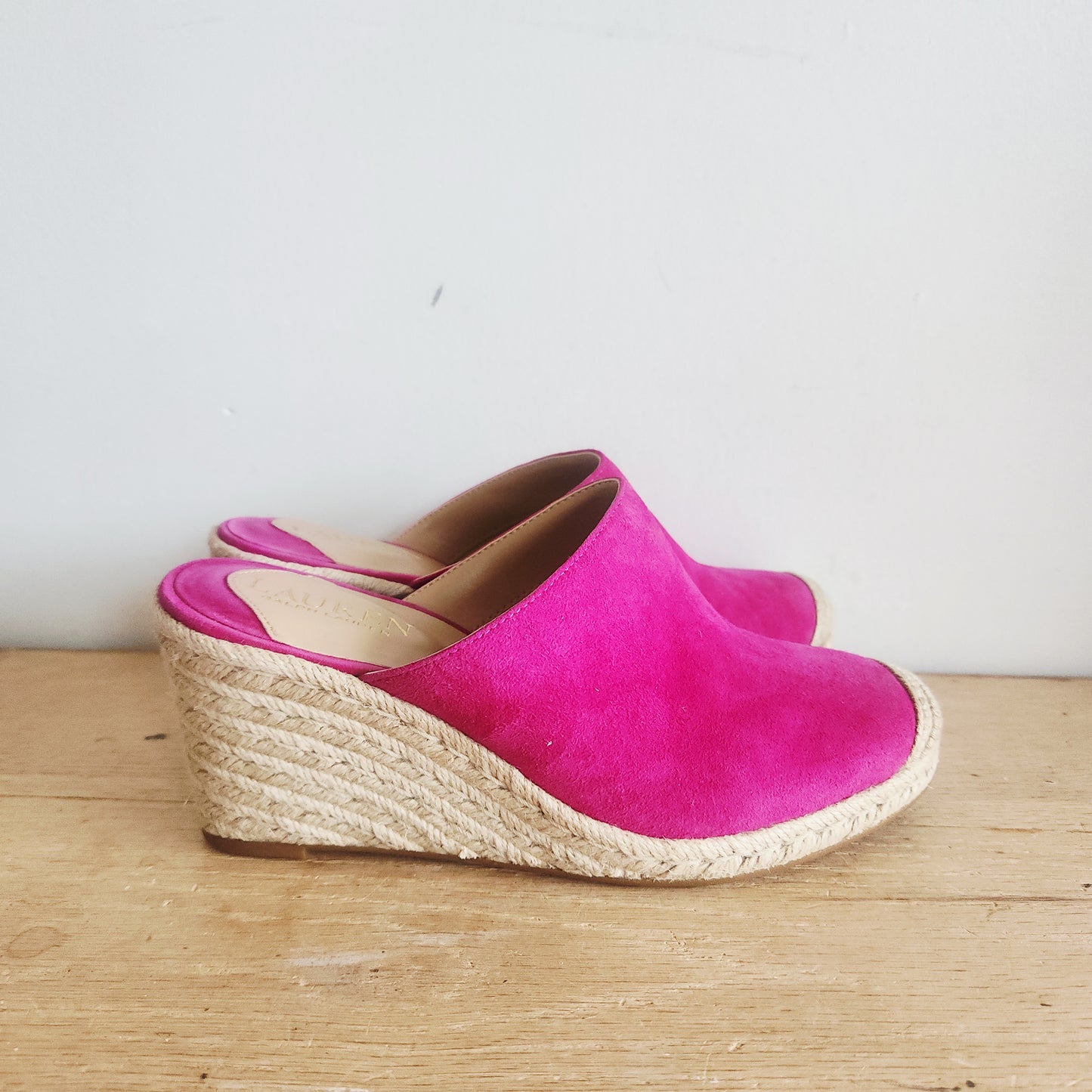 Ralph Lauren Suede Magenta Espadrille Wedges - size 6.5/37