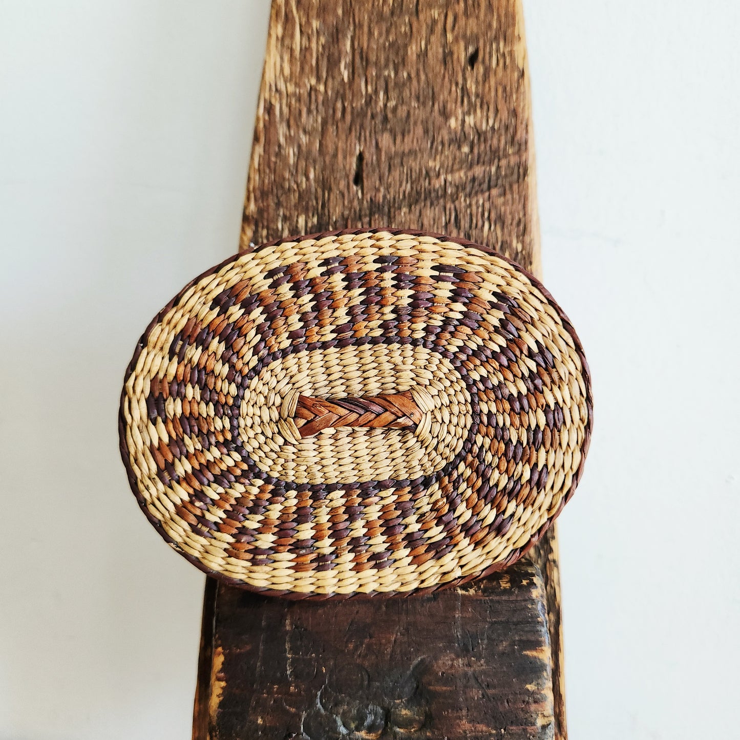 Handcrafted Small Woven Basket Box with Lid - approx 3.5"