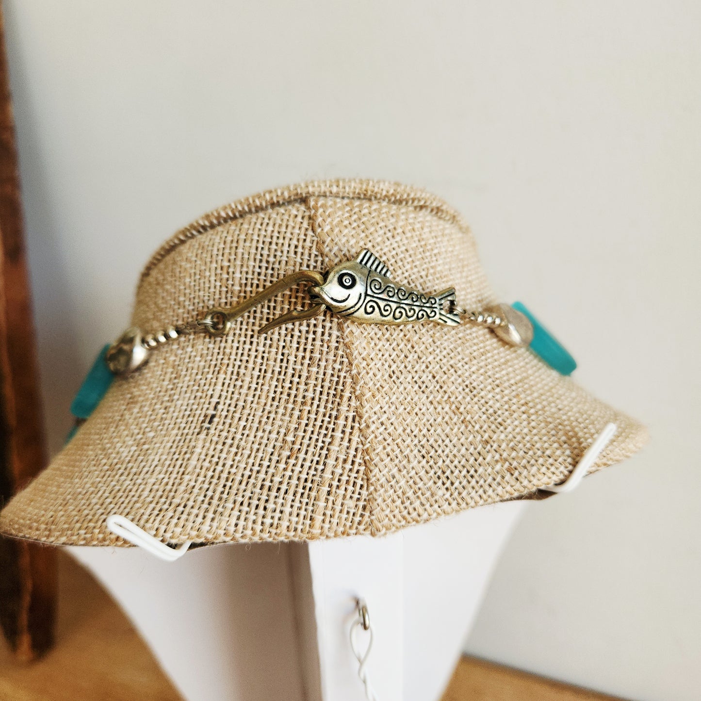 Sea Glass Style Bead Necklace with Fish & Hook Clasp