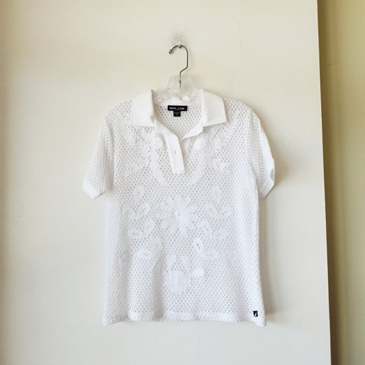 Nautica Jeans White Open Knit Polo Shiry with Embroidery - XS