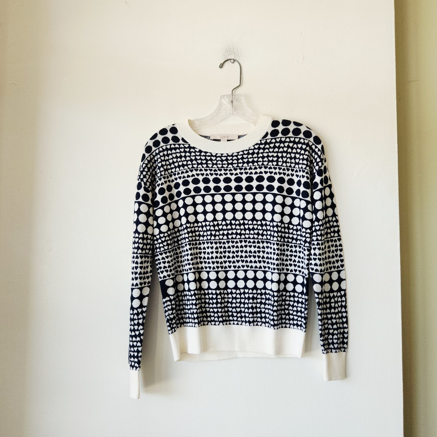 LOFT Navy & White Pattern Polka-dot Sweater - XS