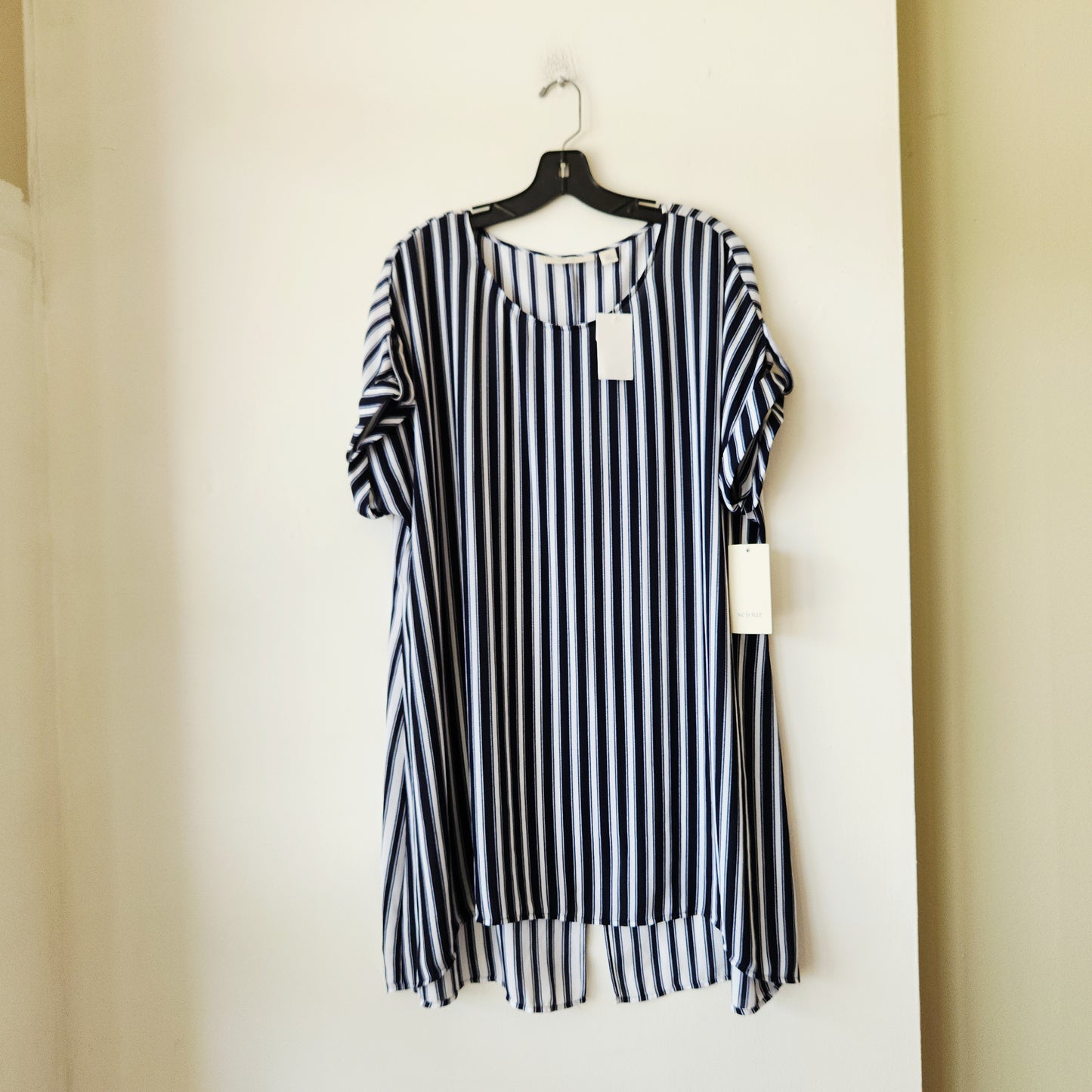 Sejour Navy & White Striped Flowy Tunic Top - 14W - New