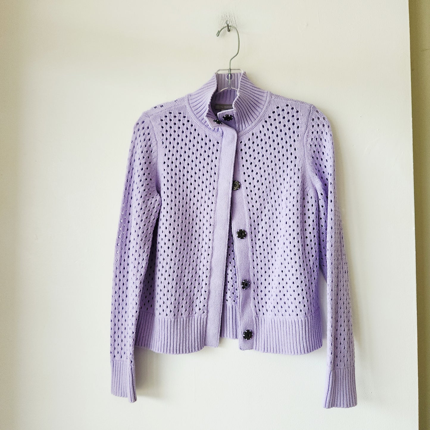 T by Talbots Lavender Open Knit Snap Front Cardigan - S Petite