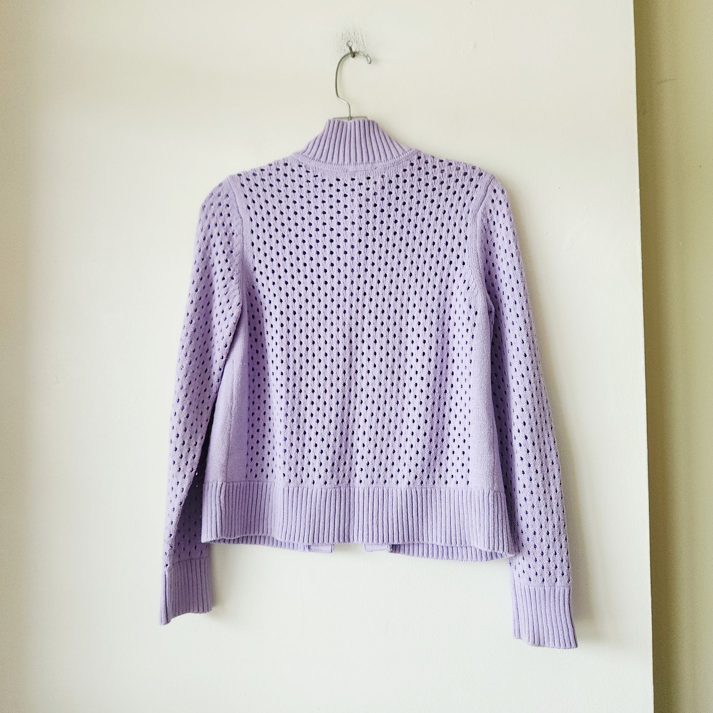 T by Talbots Lavender Open Knit Snap Front Cardigan - S Petite