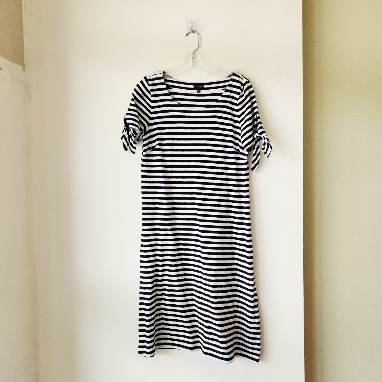 Talbots 100% Cotton Stripe Jersey Dress with Tie Details - M