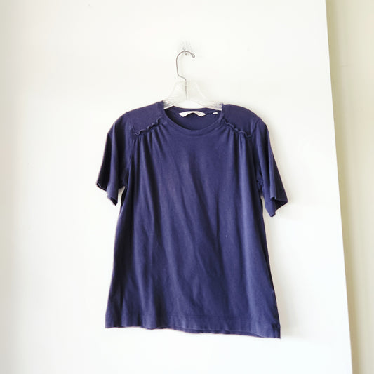 Rebecca Taylor 100% Pima Cotton Navy Tee with Subtle Ruffle Detail - S