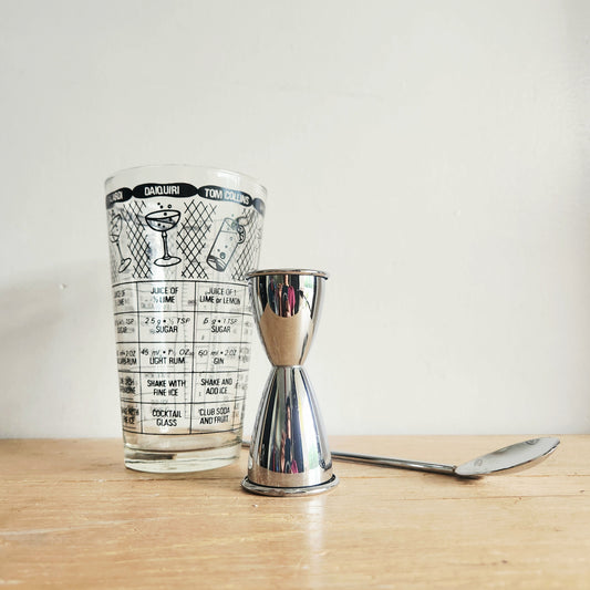 Cocktail Recipe Glass with Mixer Spoon and Jigger