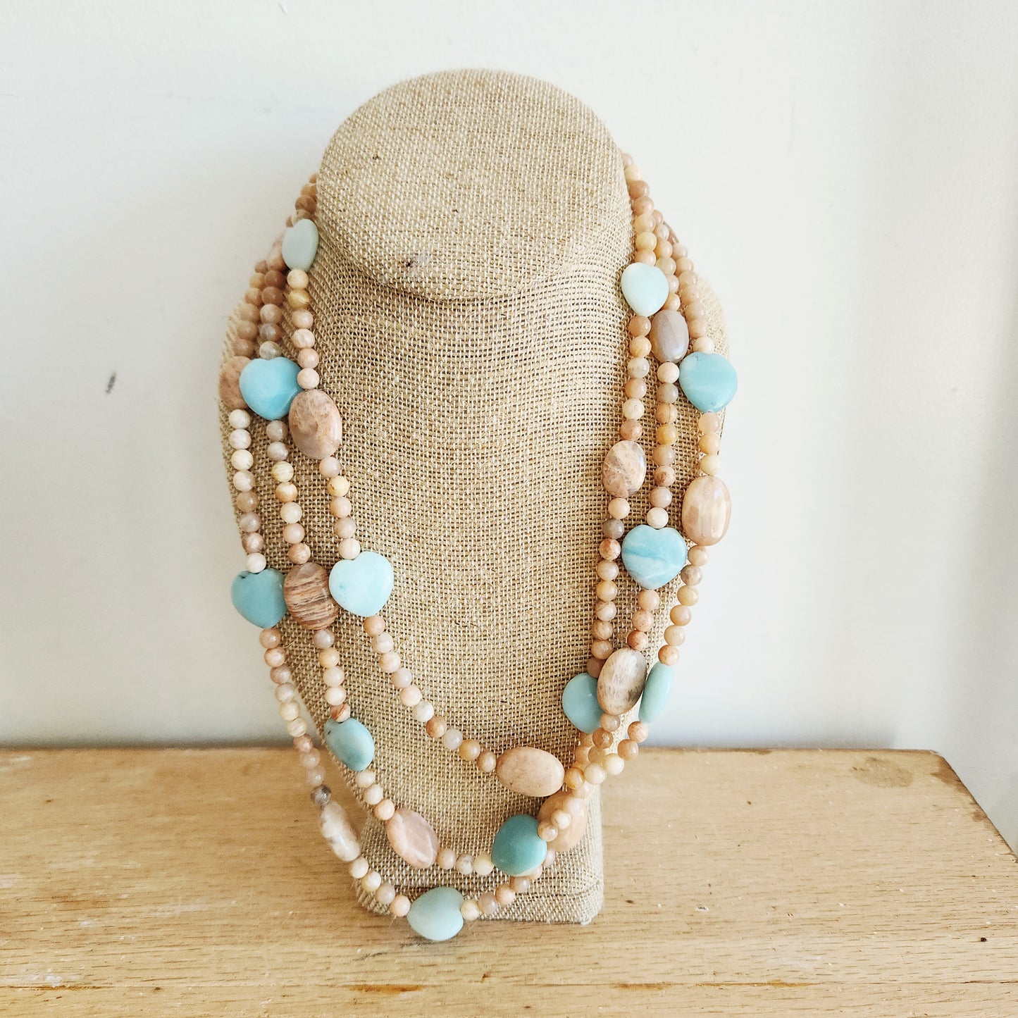 Polished Stone Three Strand Necklace with Sterling Silver Clasp
