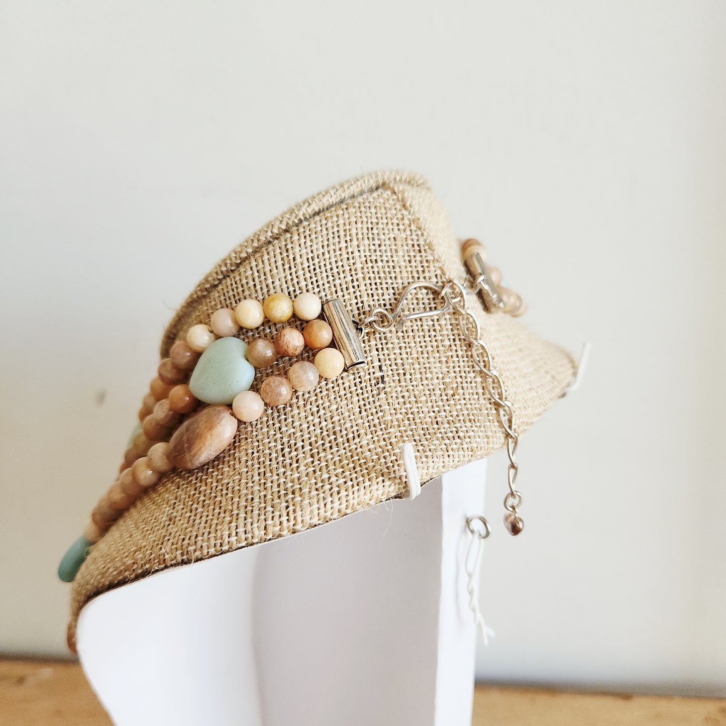 Polished Stone Three Strand Necklace with Sterling Silver Clasp