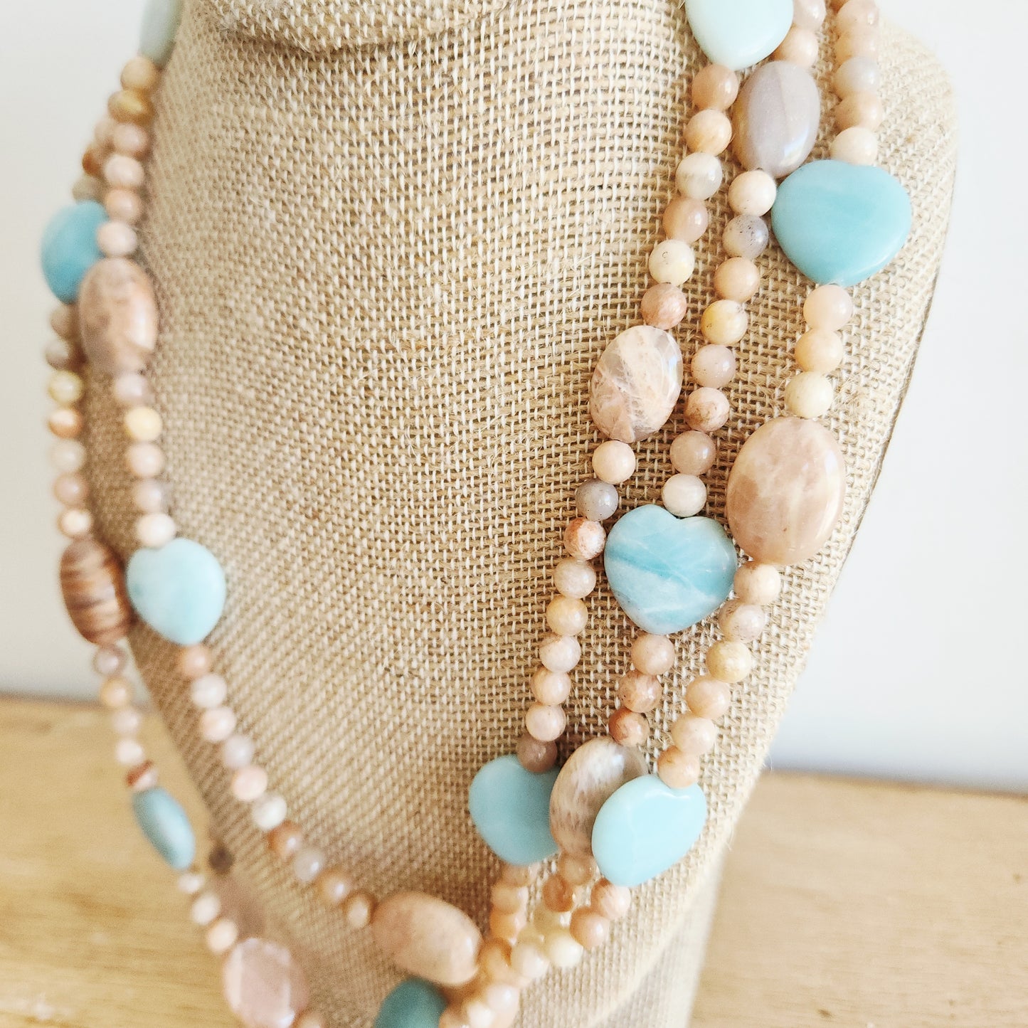 Polished Stone Three Strand Necklace with Sterling Silver Clasp