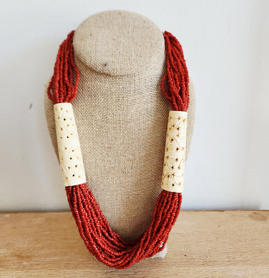 Multistrand Bead Necklace with Carving Details