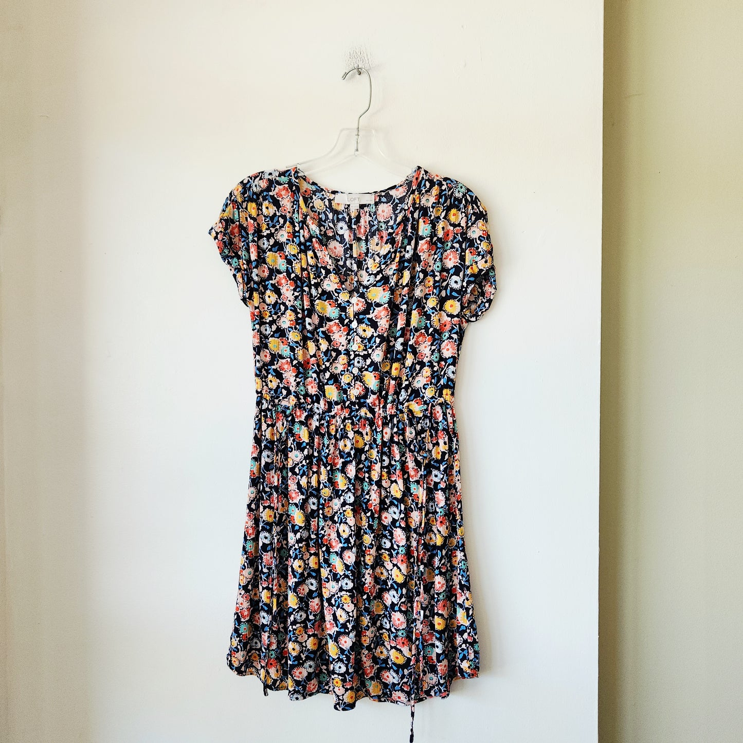 Loft Floral Dress with Drawstring - XS Petite