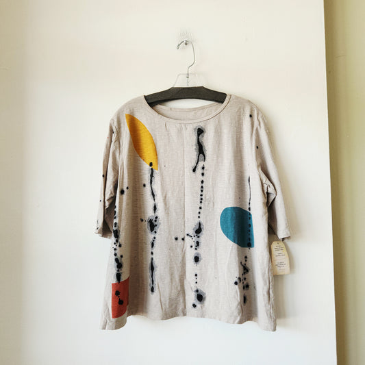 Kim Messier Linen & Cotton Hand Painted Top - L - New
