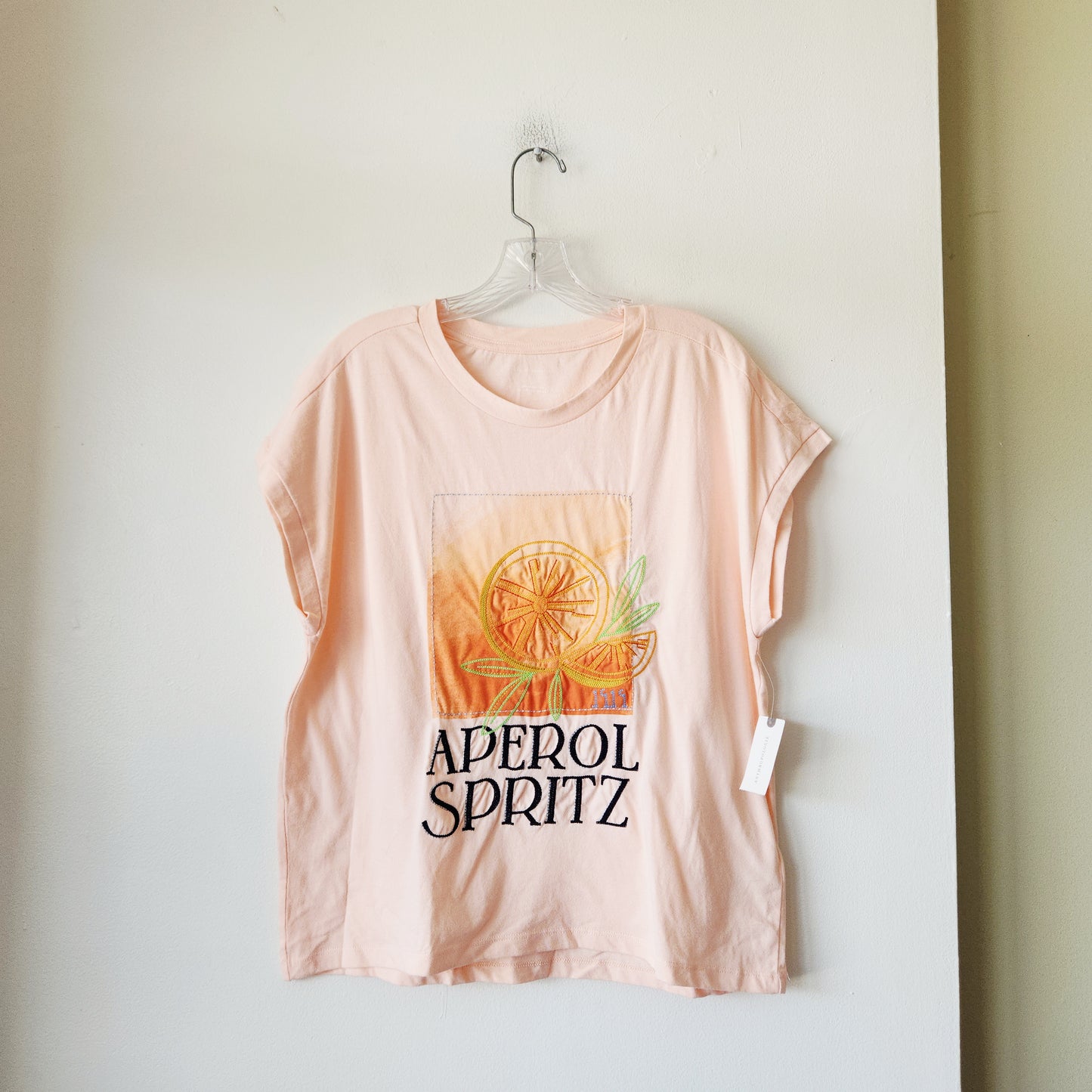 Anthropologie 100% Cotton Aperol Spritz Embroidery Muscle Tee - M - New