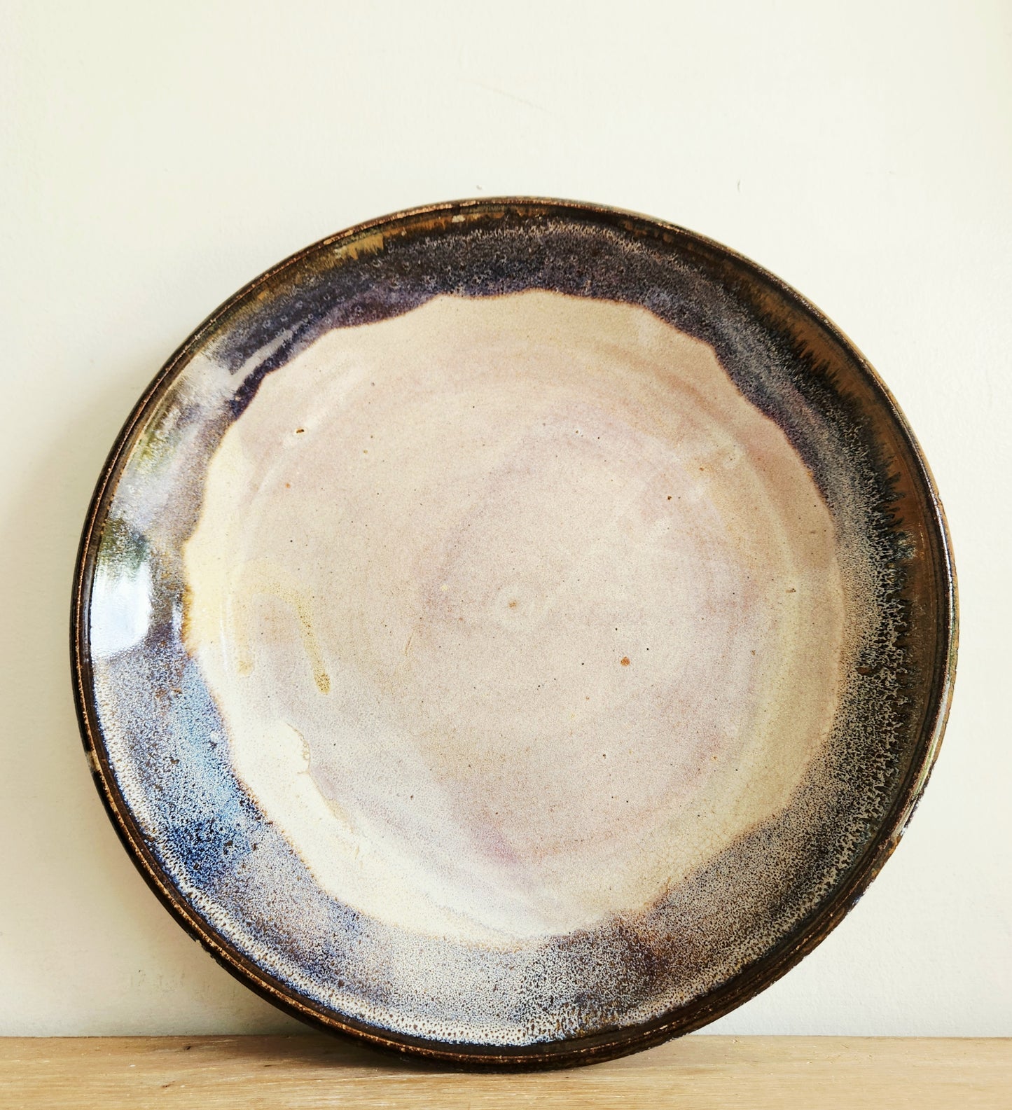 Handmade Stoneware Serving Platter Plate 12" round 1.5"H Signed Fisher