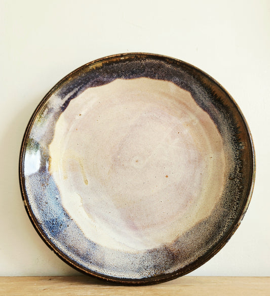 Handmade Stoneware Serving Platter Plate 12" round 1.5"H Signed Fisher