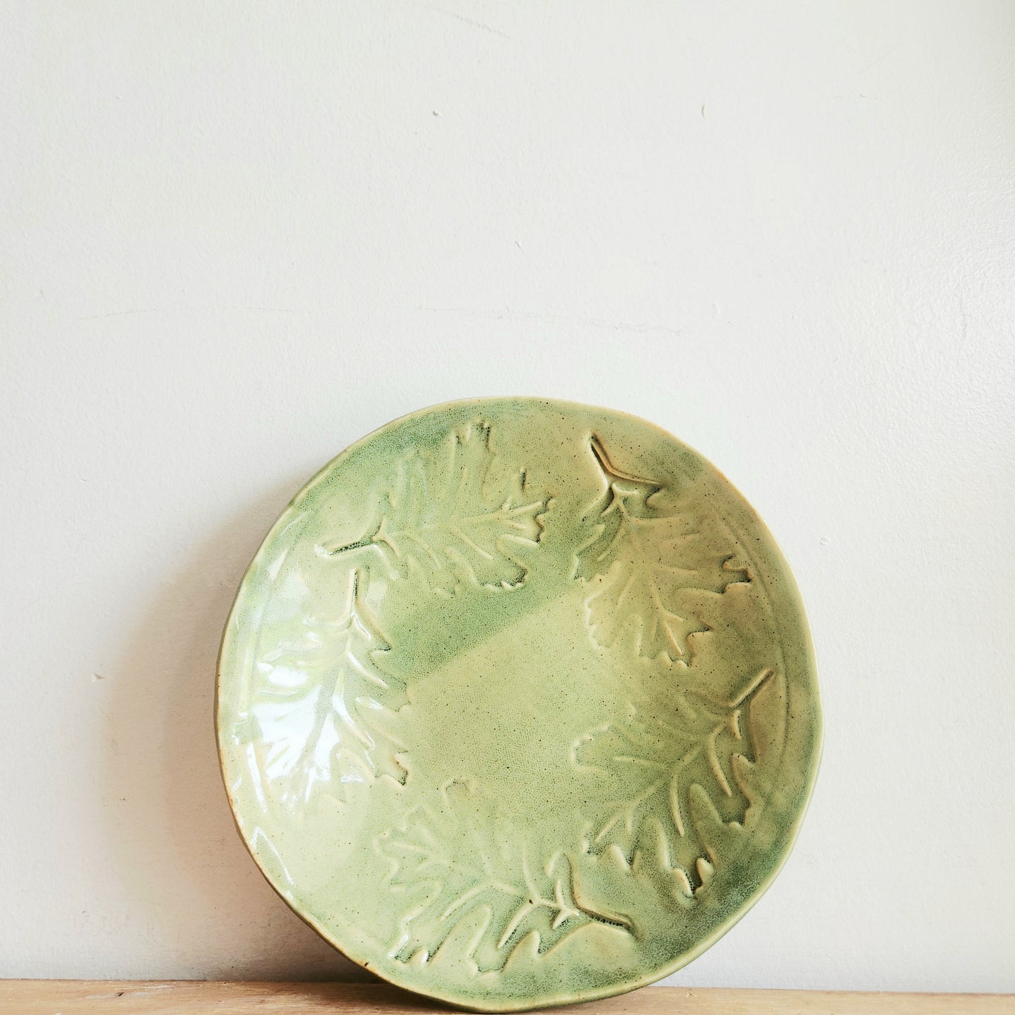 Handmade Oak Leaf Ceramic Plate Signed 9"