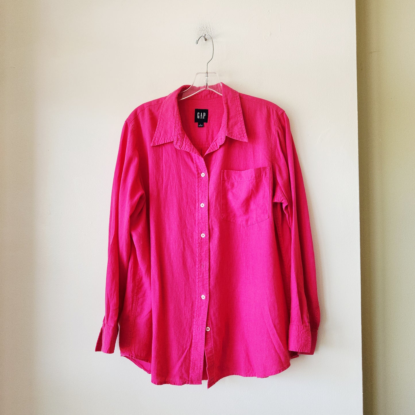 GAP Hot Pink Linen Blend Button Up Shirt - L