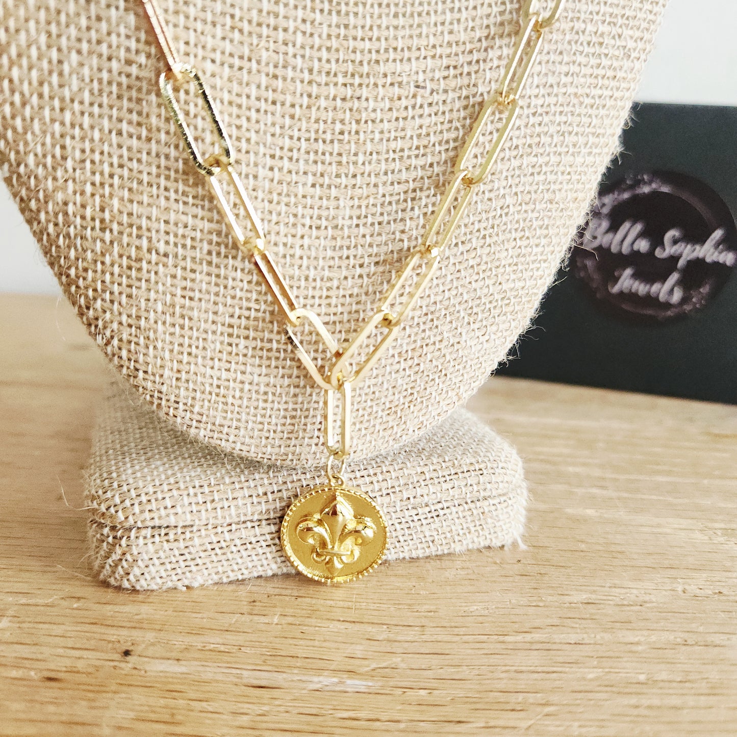 Bella Sophia Paper Clip Chain Necklace with Fleur de Lis Necklace